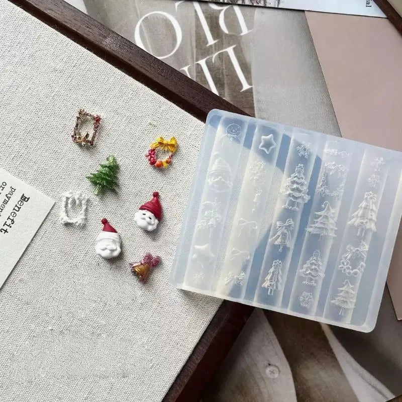 Manicure Design Tool with 3D Christmas Tree, Snowman, Gingerbread Man - DIY Nail Art Decorations Transparent Silicone Mold Peaceful Pleasures Health and Wellness