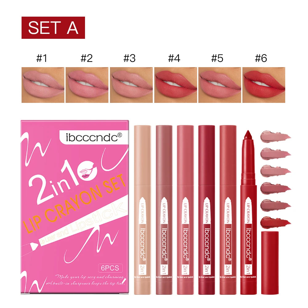 ibcccndc 6-Color Matte Lip Liner & Lipstick Set | Built-In Sharpener Lip Liner Set Peaceful Pleasures Health and Wellness Set A