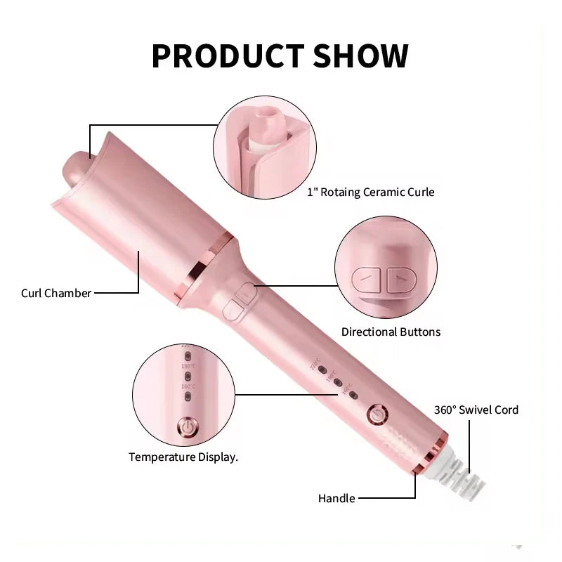Auto-Rotating Tourmaline Ceramic Hair Curler | Fast Heating Auto-Rotating Curling Iron Peaceful Pleasures Health and Wellness