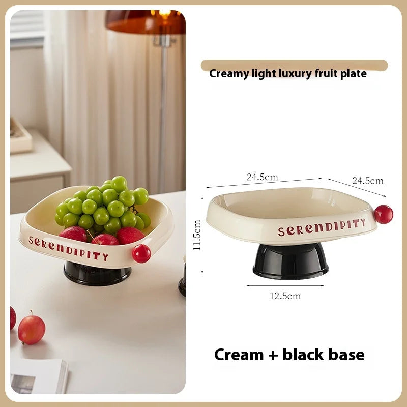 Elevated Fruit Bowl Home Stylish Plastic Snack Tray with Lid Dopamine Color Multi-functional Storage Holder Kitchen Organizer Peaceful Pleasures Health and Wellness S White Black
