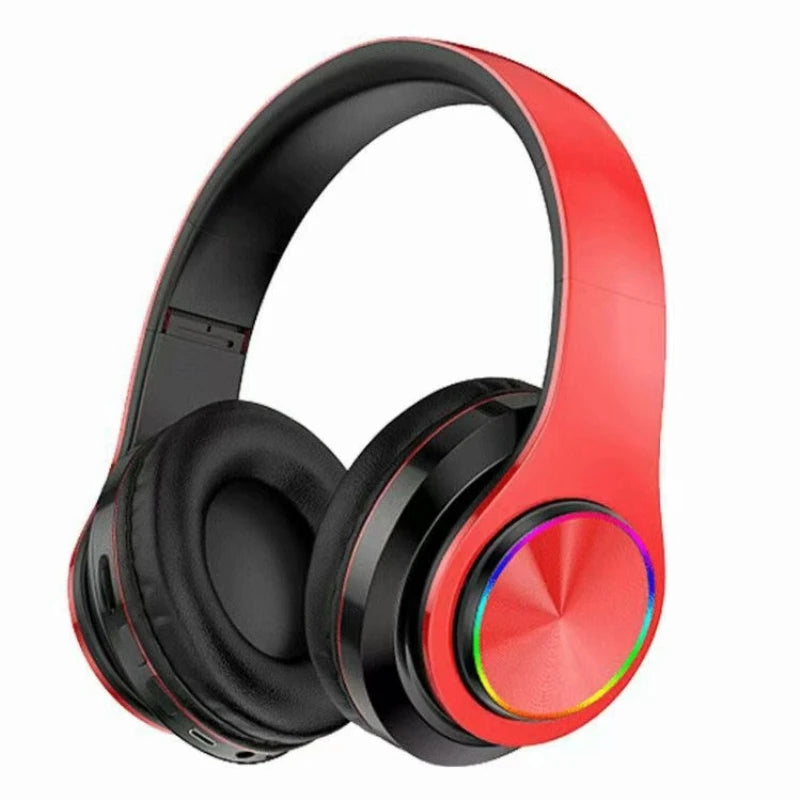 Wireless Bluetooth 5.0 Headphone With Microphone On-Ear Headset Stereo Sound Earphones Sports Gaming Foldable Headphones Game Peaceful Pleasures Health and Wellness Red Black