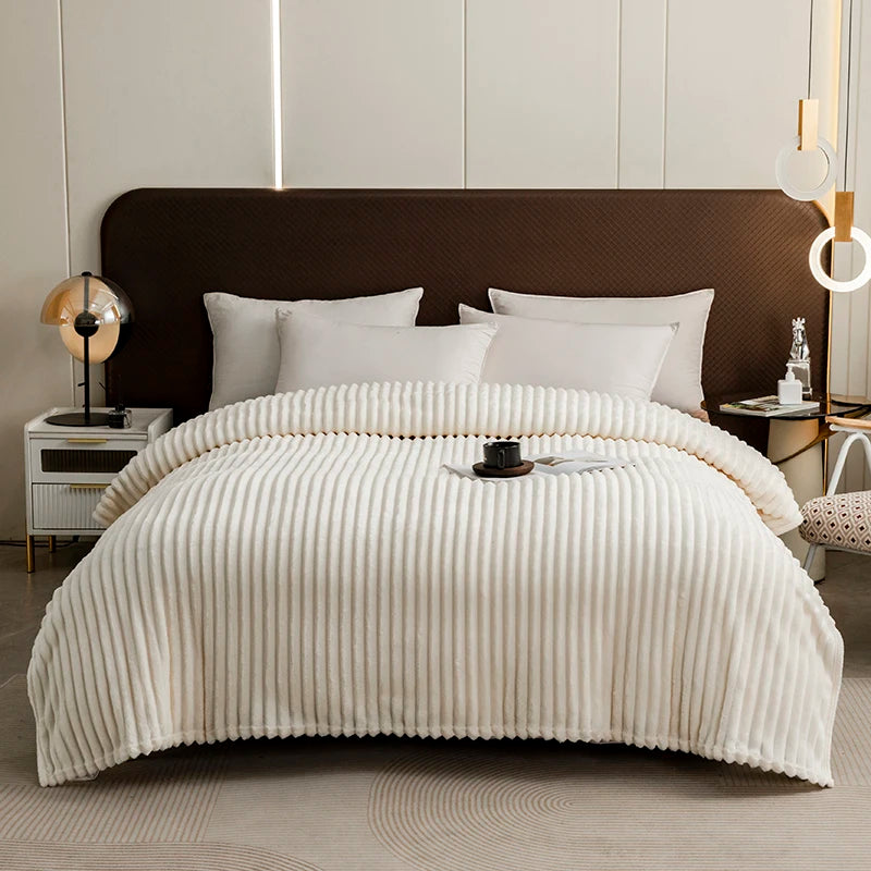 Striped Fleece Throw Blanket – Soft Shaggy Couch & Bed Blanket