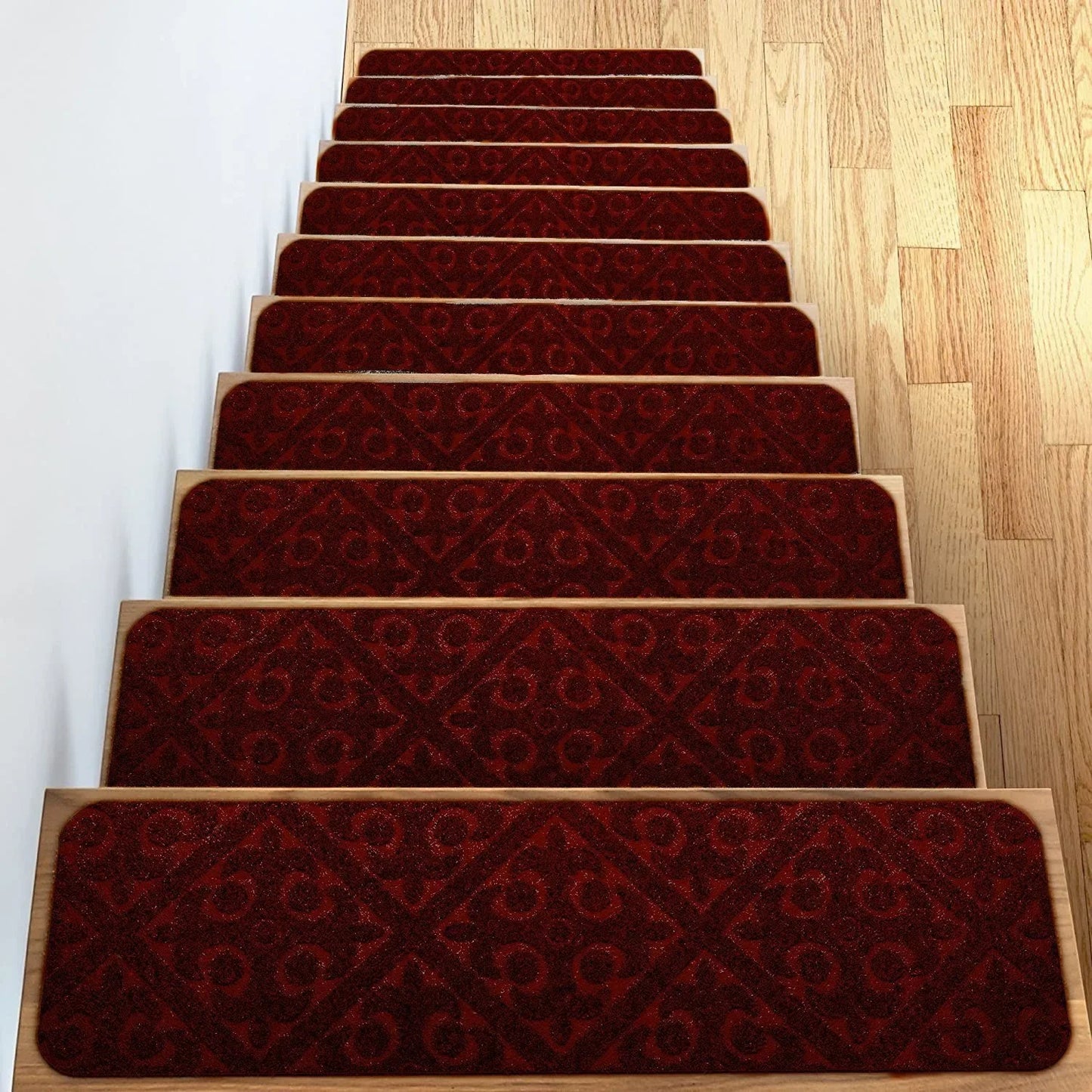 Non-Slip Staircase Mat Stair Carpet Treads Stair Pads Rug Tread Safety for Kids Elders and Dogs Home Hospistal Indoor Use Peaceful Pleasures Health and Wellness Style A Red 20W 76L cm 1pc
