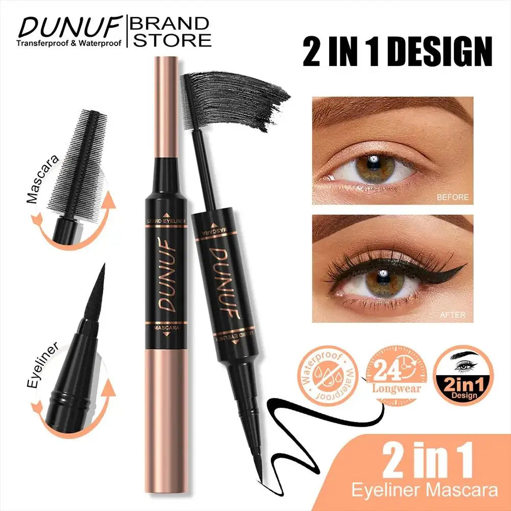 DUNUF 2-in-1 Mascara & Eyeliner – Waterproof, Volumizing Black
