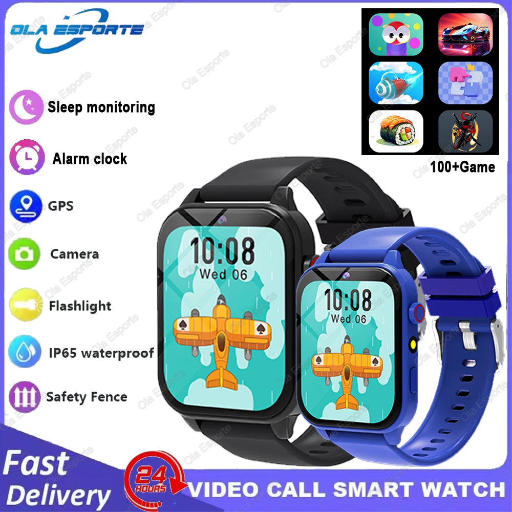 Game Kids Smartwatch 300mAh HD Screen HD Camear Outdoor LED Flashlight Watch Multifunctional Alarm Clock Computer Smart Watch Peaceful Pleasures Health and Wellness 1Bk1Bl