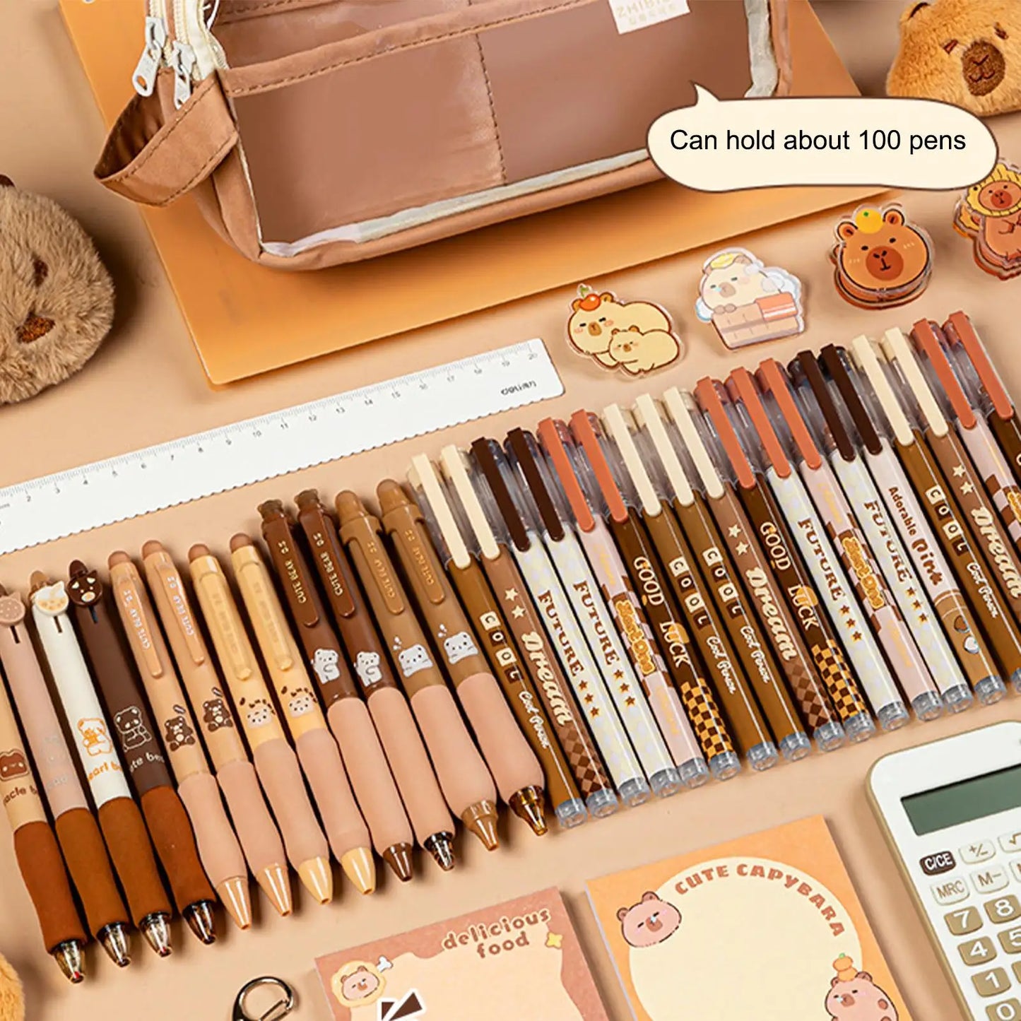 cute Capybara Print Large Capacity Pencil Case, Clear Stationery Organizer Bag for School Office Art Supplies Storage Girls Kids Peaceful Pleasures Health and Wellness