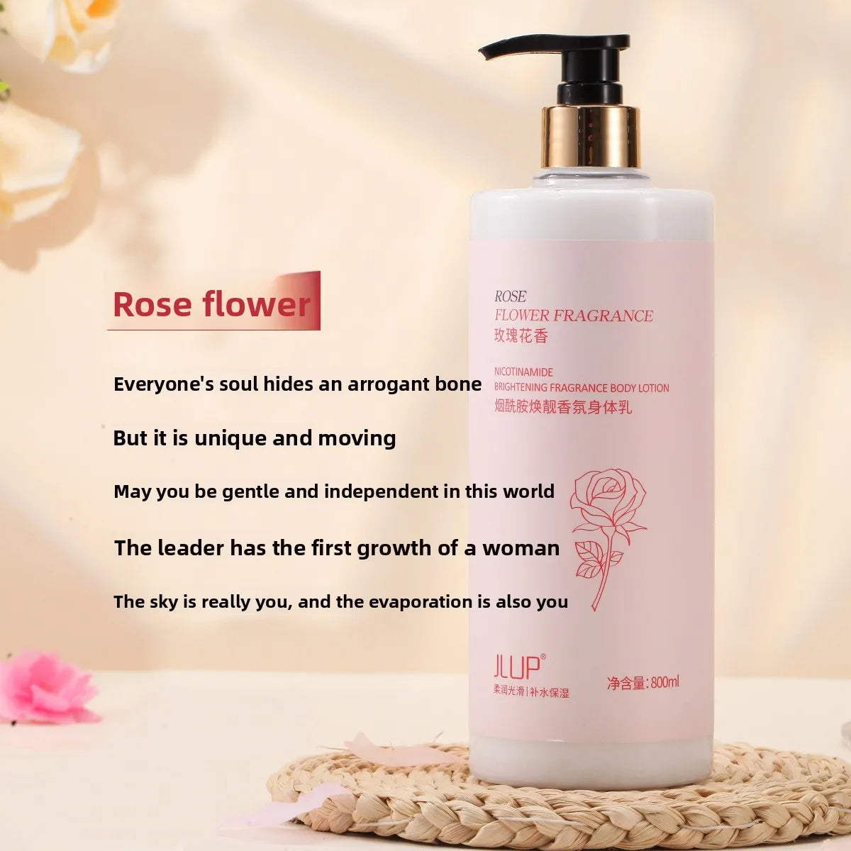 800ml Nicotinamide Body Lotion – Rose Scent, Hydrating & Brightening