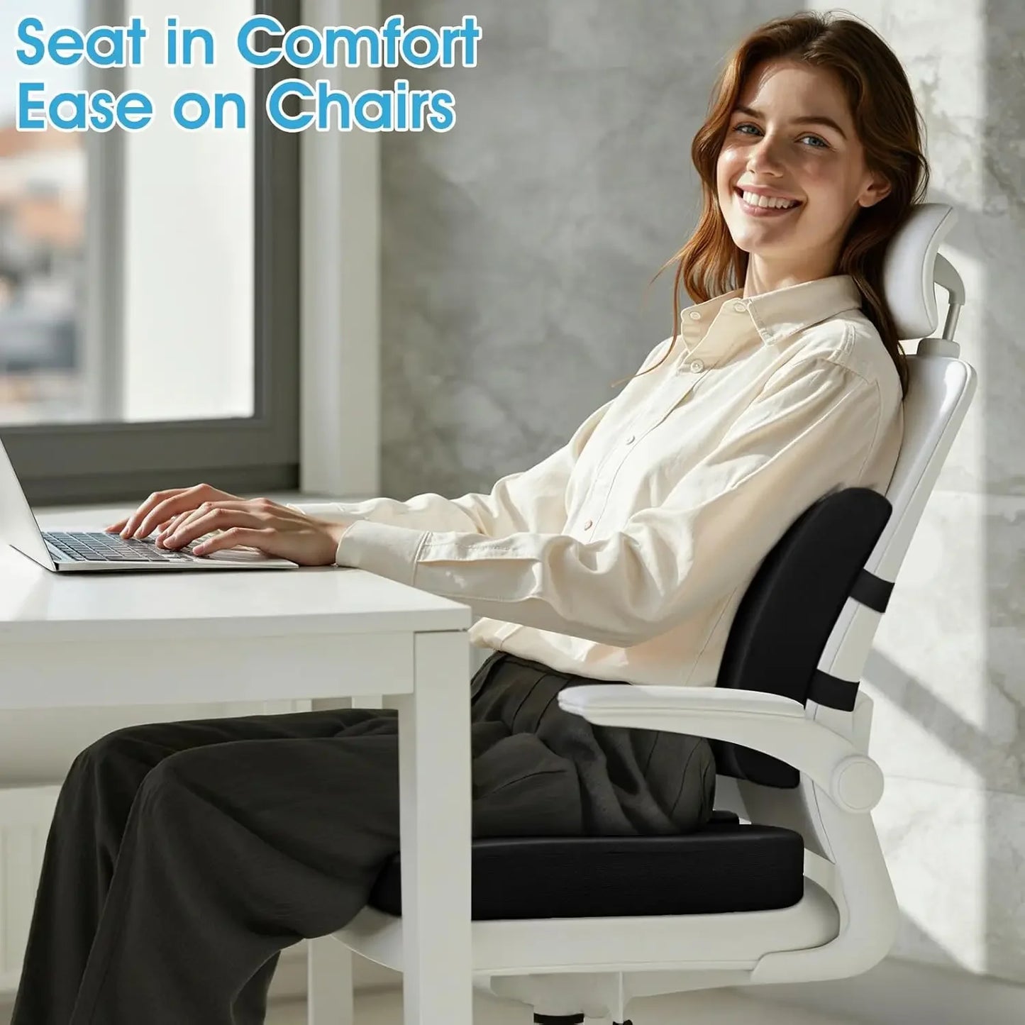 Adjustable Lumbar Support & Seat Cushion for Sciatica Pain Relief, Washable Memory Foam for Car, Office, Travel Peaceful Pleasures Health and Wellness