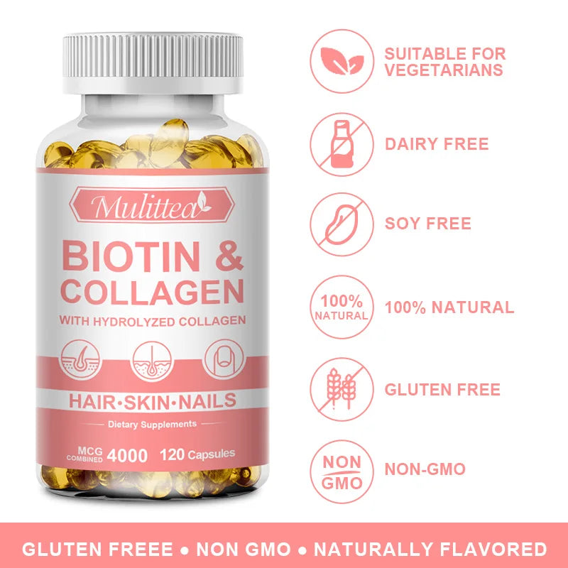 Mulittea Biotin & Collagen Capsules for Hair, Skin & Nails Dietary Supplement Peaceful Pleasures Health and Wellness