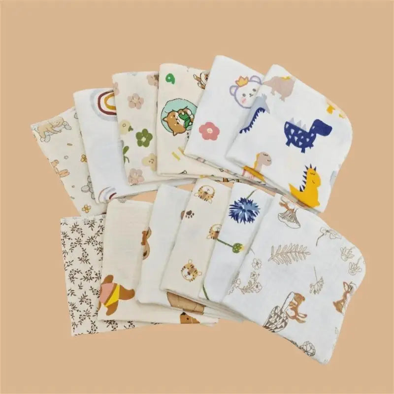 4-Layer Baby Cotton Burp Cloths | Cartoon Print Washcloths