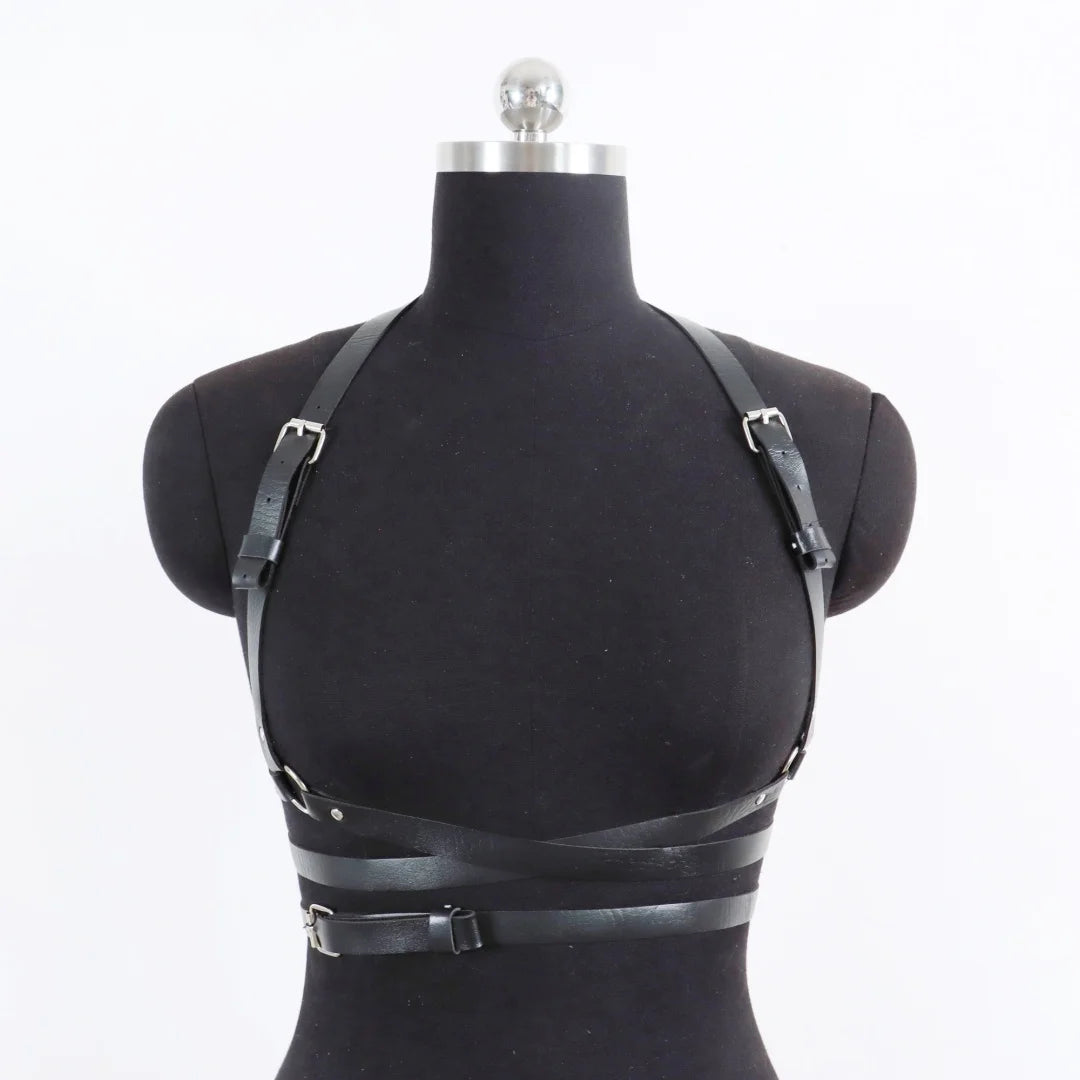 UYEE Sexy Lingerie Women Punk PU Leather Harness Bra Garter Fashion