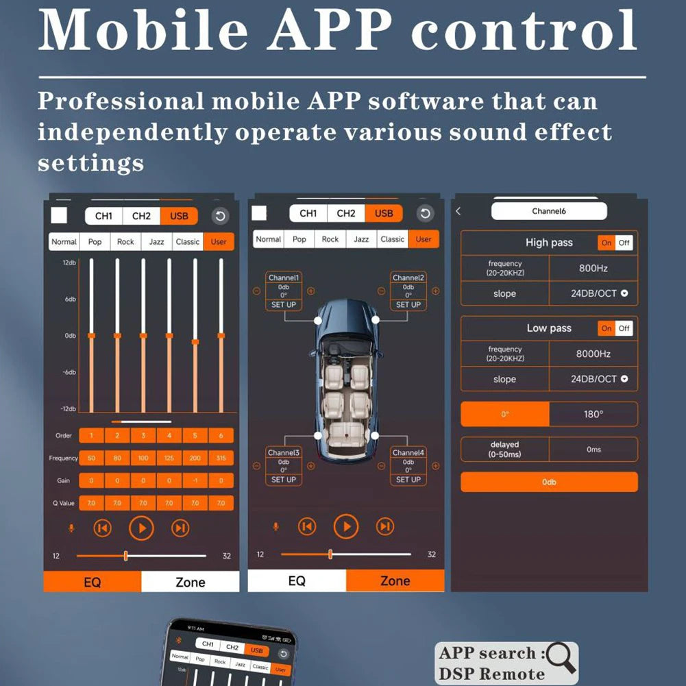 4x50W Car DSP Digital Audio Processor Support APP Control DSP Car Power Amplifier Car DSP Amplifier for Cars Peaceful Pleasures Health and Wellness