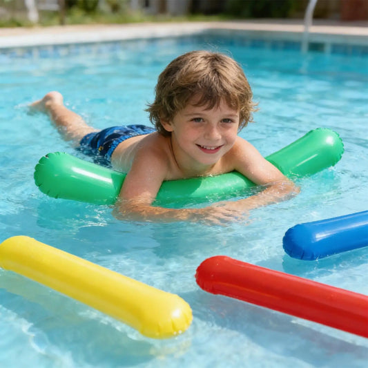 Inflatable Pool Noodle Set 4pcs Water Float Toys with Air Pump Pool Sticks for River Lake Beach Party Vacation Weekend Peaceful Pleasures Health and Wellness