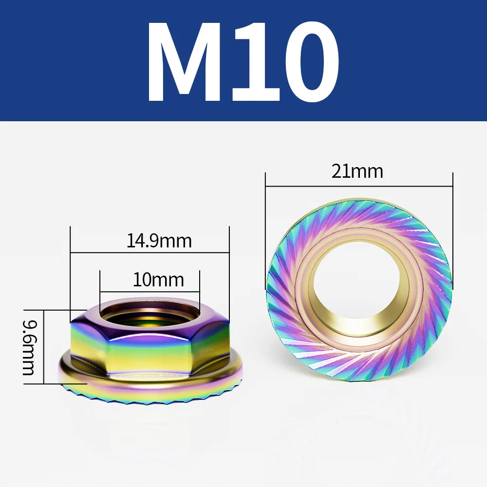 Titanium Blue Stainless Steel Flange Hex Nuts M4–M10 | 5-Pack