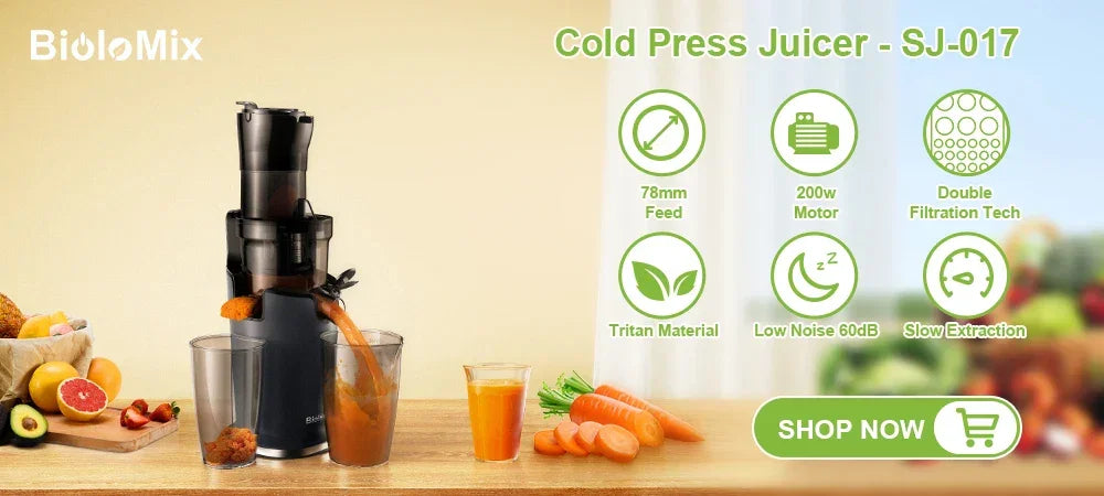BioloMix Cold Press Juicer – 130mm Feed Chute, High Yield, BPA-Free Juicer BioloMix