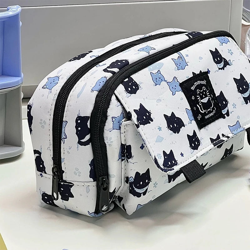 3-Layer Large Capacity Pencil Case – Cute Snow Cat Design