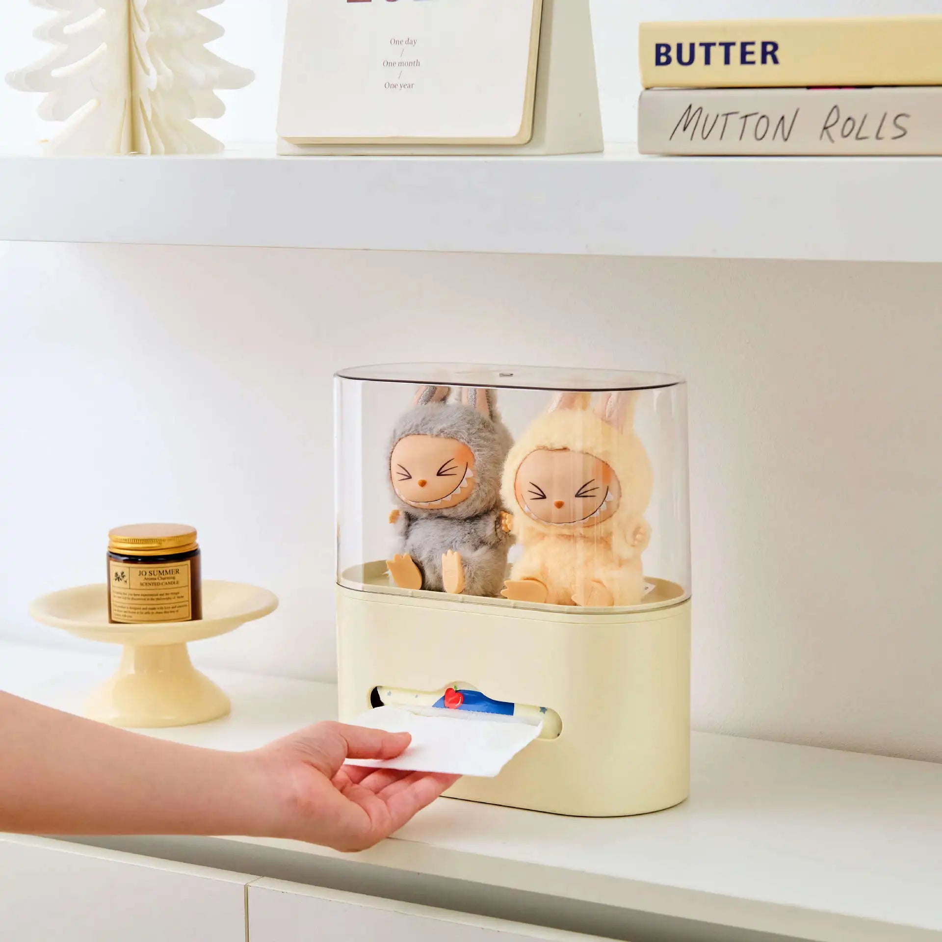 Collectible Figure Tissue Box - Clear Dustproof Display Case for Vinyl Toys with Creative Desktop Design Box Storage Peaceful Pleasures Health and Wellness