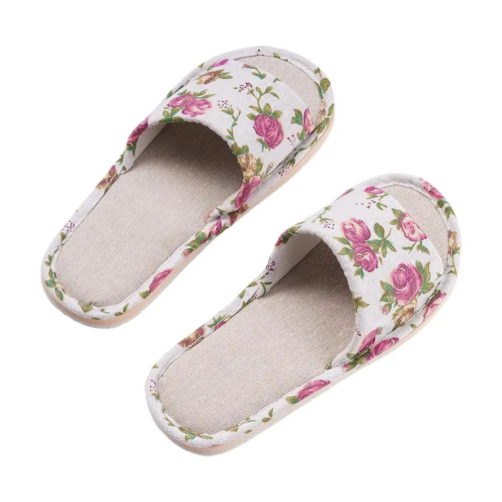 Women's Floral Indoor Slippers – Anti-Slip Flat Home Shoes