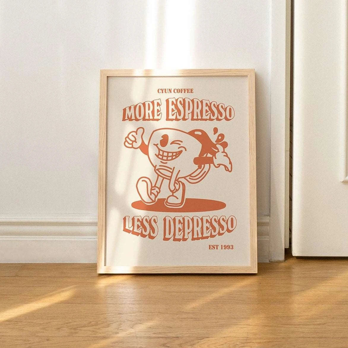 "More Espresso Less Depresso" Funny Coffee Canvas Wall Art