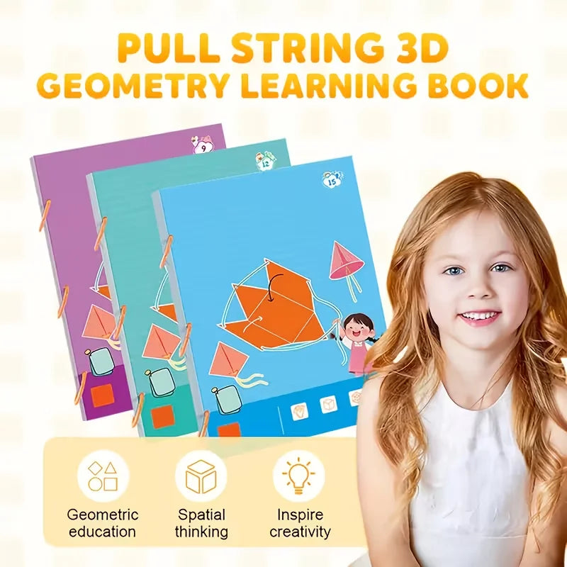 Pull String 3D Geometry Learning Book Childrens DIY Solid Books