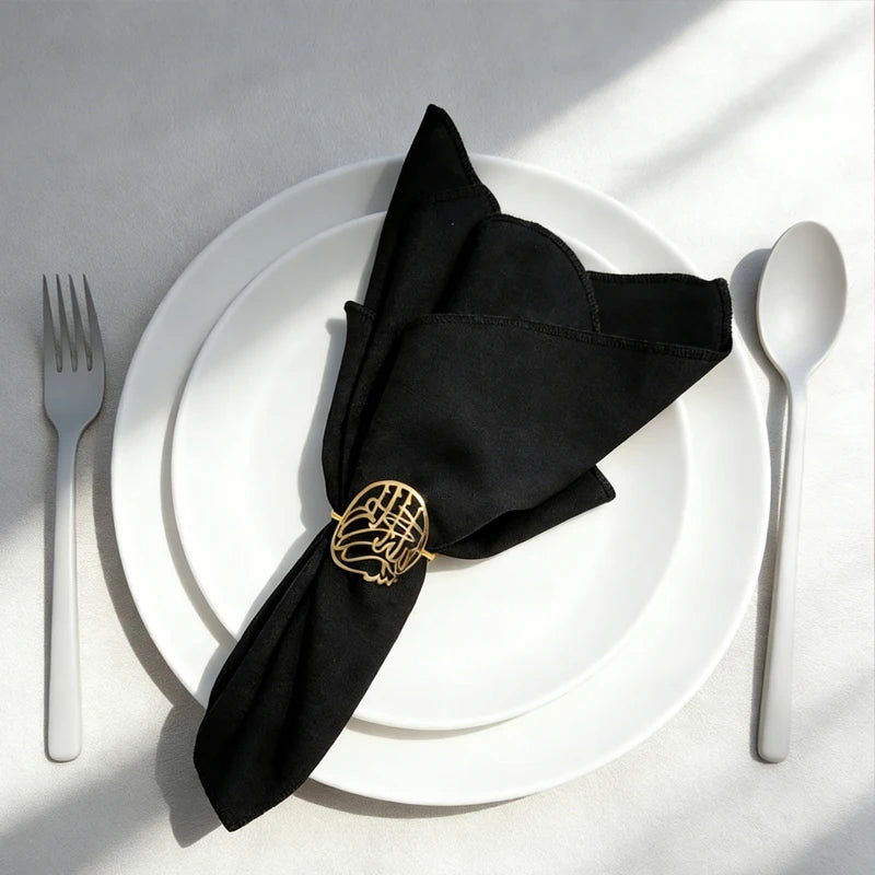 Gold Bismillah Napkin Rings Set of 4 | Islamic Eid Table Decor Decorative Napkin Rings Peaceful Pleasures Health and Wellness