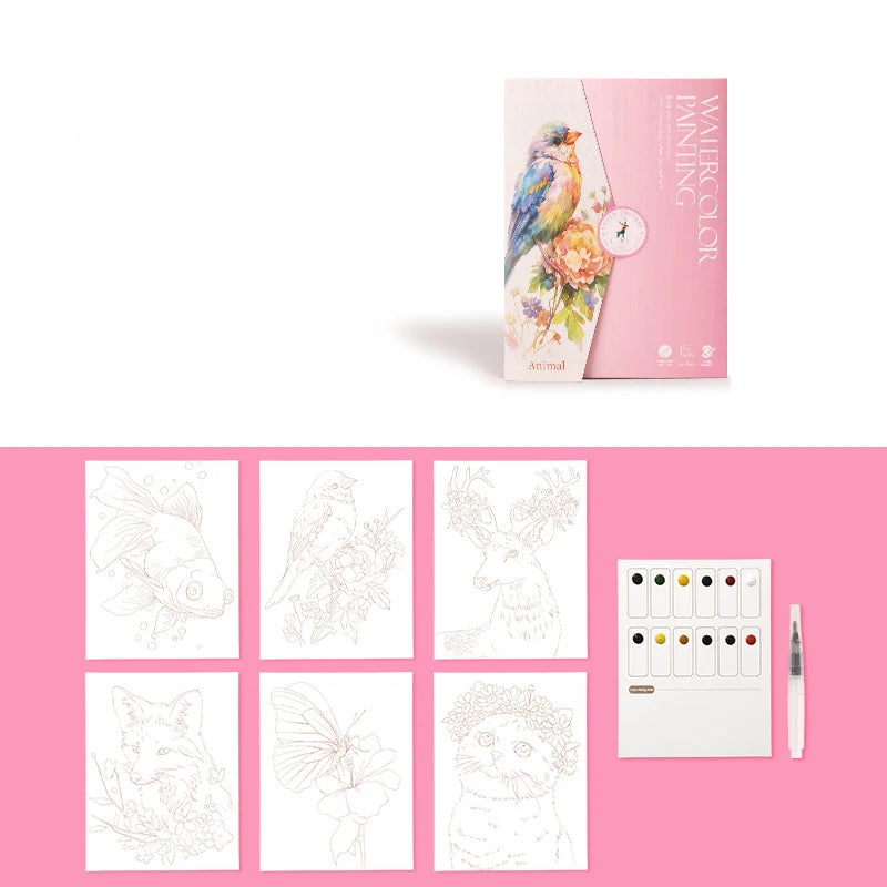 6 Creative Watercolor Painting Sets Including Paper Dipping Pen Art