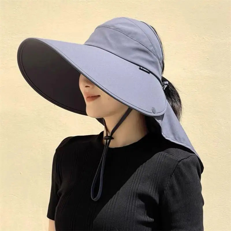Women's UV Wide Brim Visor Shawl Cap | Beach & Outdoor Sun Hat