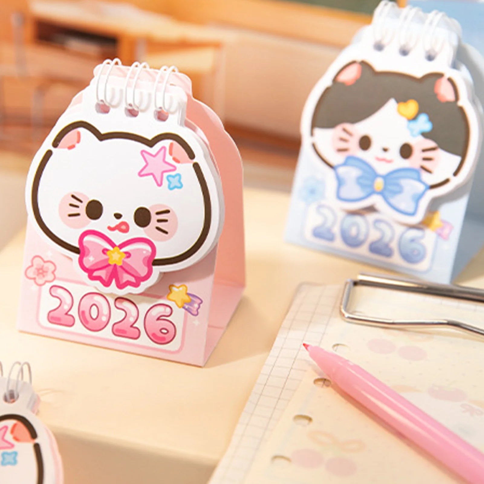 Year 2026 Small Kitty Calendar Desktop Memo Organizer Clear Printing Compact Kitty Planner Daily Planner Desktop Calendar Peaceful Pleasures Health and Wellness