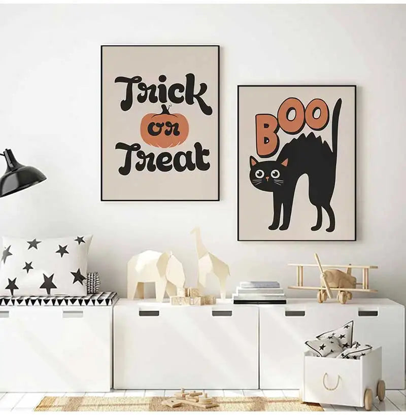 Ghost Cats Jack-o-Lanterns Halloween Canvas Wall Art Print