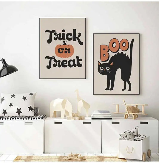 Ghost Cats Jack-o-Lanterns Halloween Canvas Wall Art Print Halloween Canvas Print Peaceful Pleasures Health and Wellness