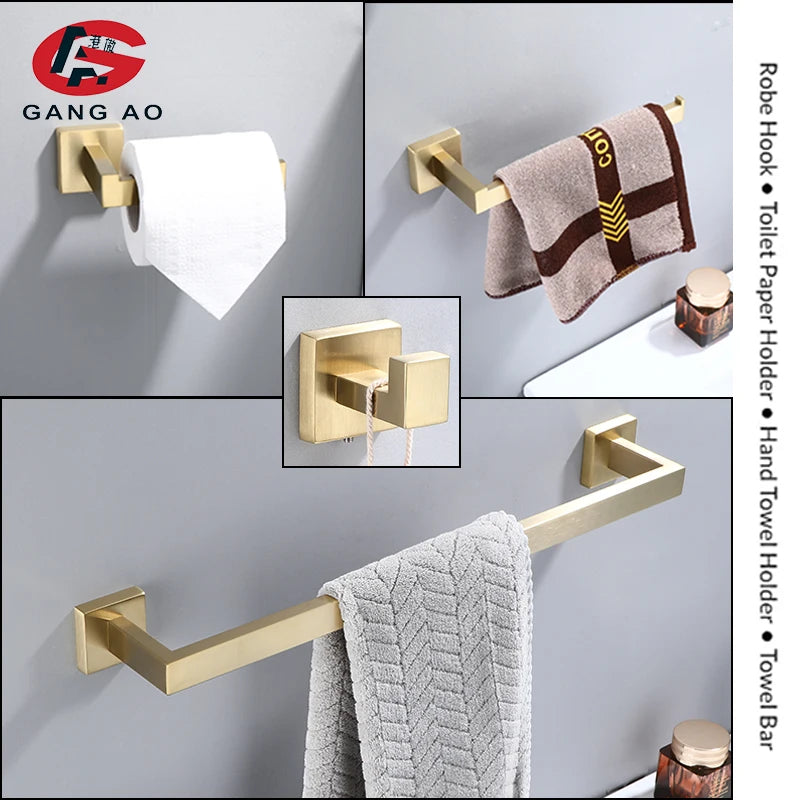 Brushed Gold Bathroom Accessories Set | 304 Stainless Steel