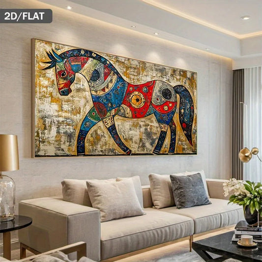 2D Flat, Modern Abstract Poster Prints of A Horse, Frameless Canvas Art Designed for Wall Decor in Living Rooms, Bedrooms Peaceful Pleasures Health and Wellness