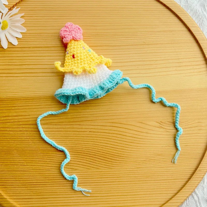 1pc Dog Birthday Hat Handmade Weaving Pet New Year Dress Up Cat Funny Character Hat Cute Peaceful Pleasures Health and Wellness Blue edge Free size