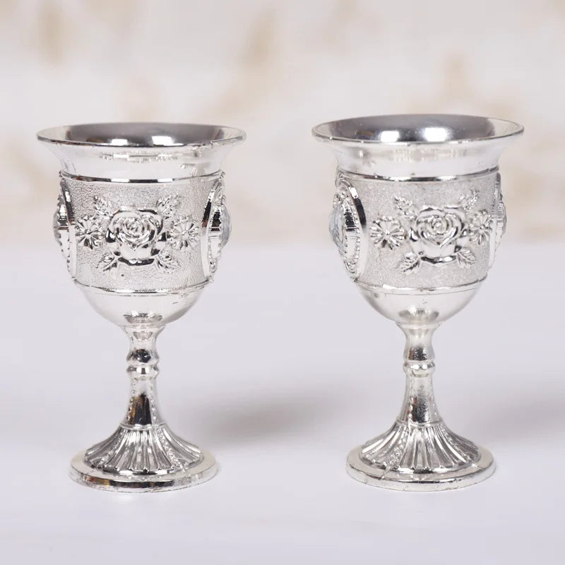 Rose Pattern Alloy Wine Goblets | Cocktail & Champagne Set of 2