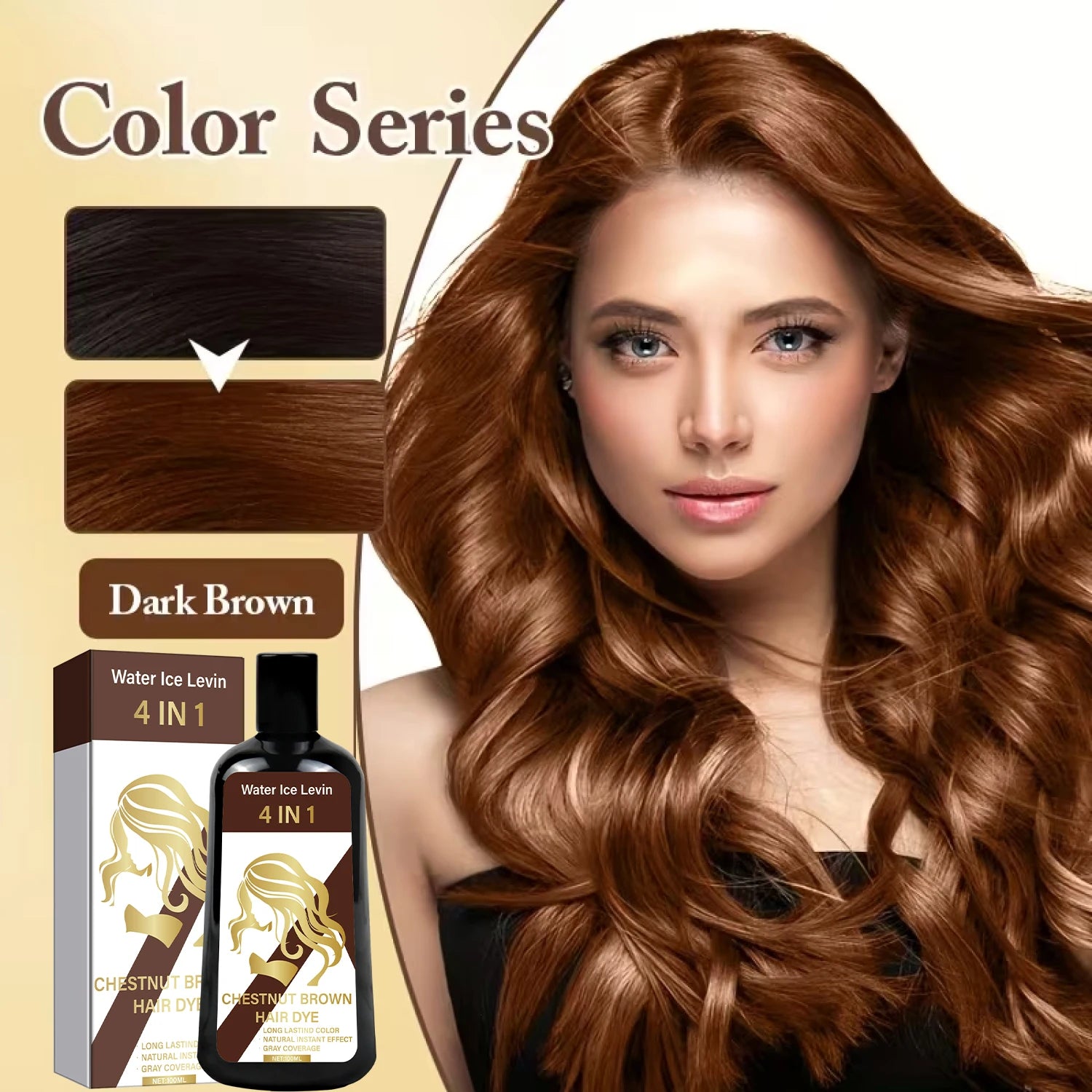 Hair dye shampoo Brown 4 IN 1 1+1 Pack 100ml Biotin Collagen Hyaluronic Acid Vitamin C Gray Coverage Long Lasting Repair Cheap Peaceful Pleasures Health and Wellness