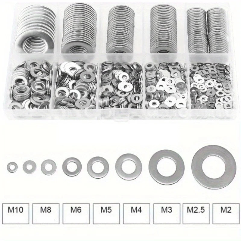 304 Stainless Steel Flat Washers Set 180/360pc – Multi-Size Peaceful Pleasures Health and Wellness