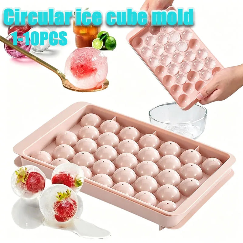 Round Ice Ball Mold – 33-Sphere BPA-Free Silicone Tray (1–10 Pack)