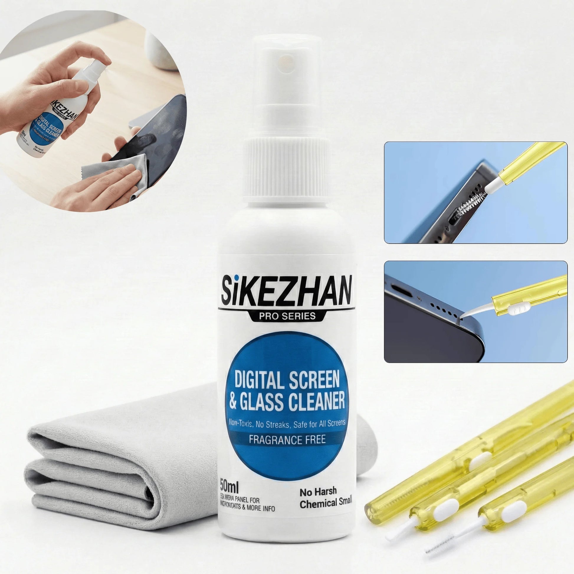 Ultimate Electronics Cleaning Kit: 50ml Screen Cleaner Spray Microfiber Cloth & Port Brushes for Phones, AirPods, Charging Ports Peaceful Pleasures Health and Wellness
