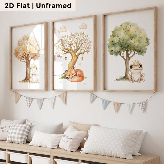 3-Piece Cartoon Frog & Fox Canvas Wall Art | Kids Room Decor Canvas Wall Art Set Peaceful Pleasures Health and Wellness CH022-3pcs 60x80cm Unframed