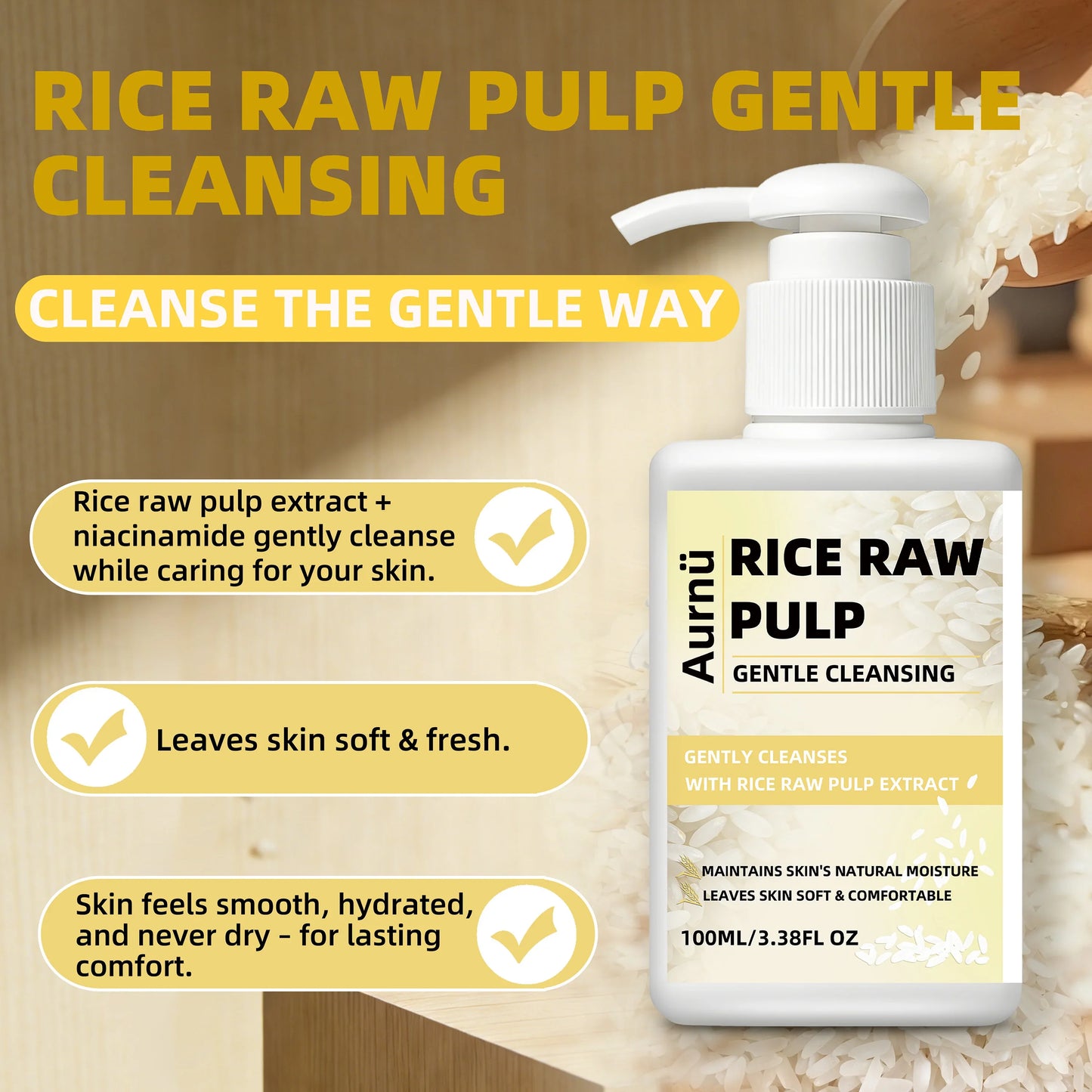 Aurnü Rice Raw Pulp Gentle Facial Cleanser – All Skin Types