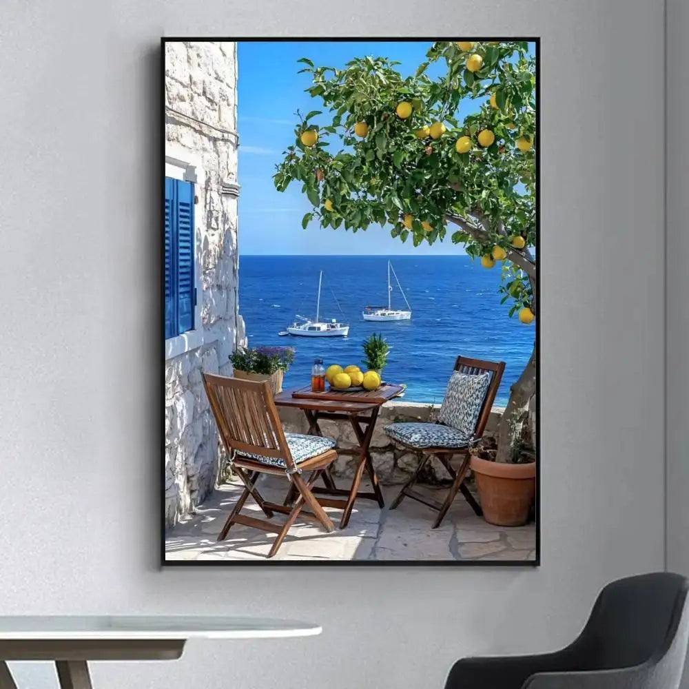 Lemon Abstract Landscape Retro Frameless Canvas Wall Art Print