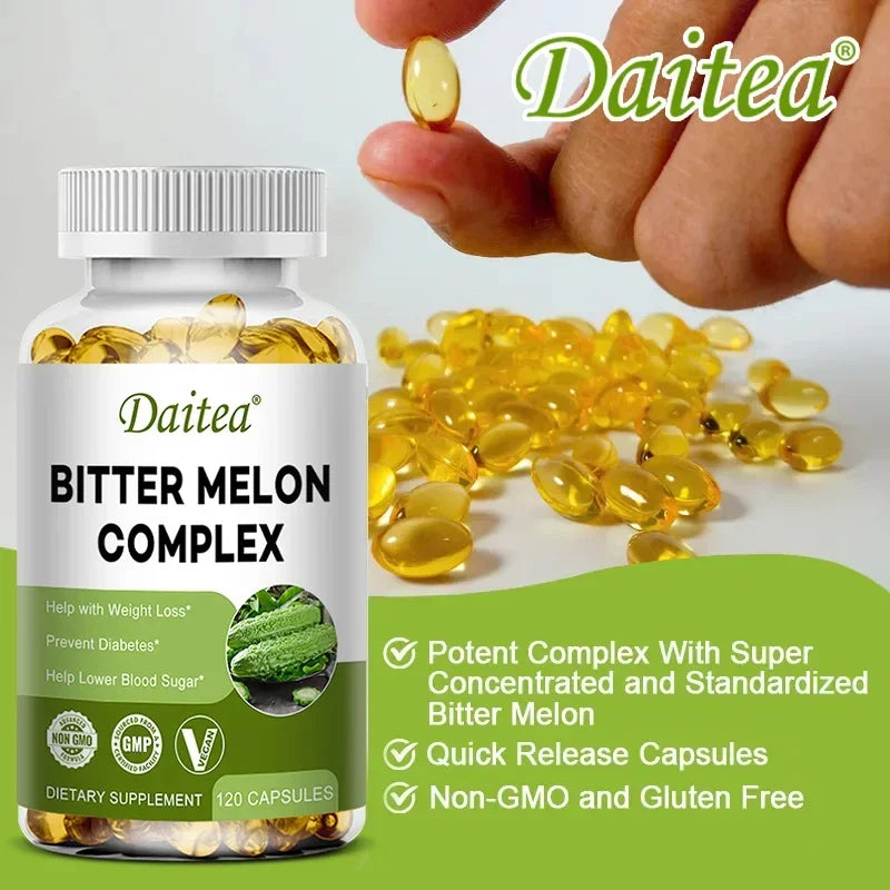 Natural bitter melon extract capsules help lower blood sugar, prevent heatstroke, and supplement daily multivitamins to burn fat Peaceful Pleasures Health and Wellness