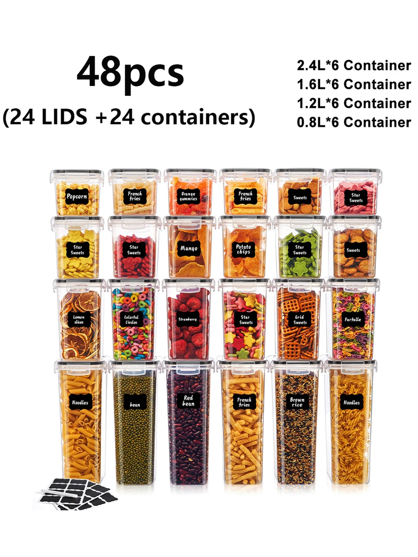 48-Piece Kitchen Storage Set — Sealed Pasta & Dry Food Containers Kitchen Storage Peaceful Pleasures Health and Wellness 24Lidsand24Container United States