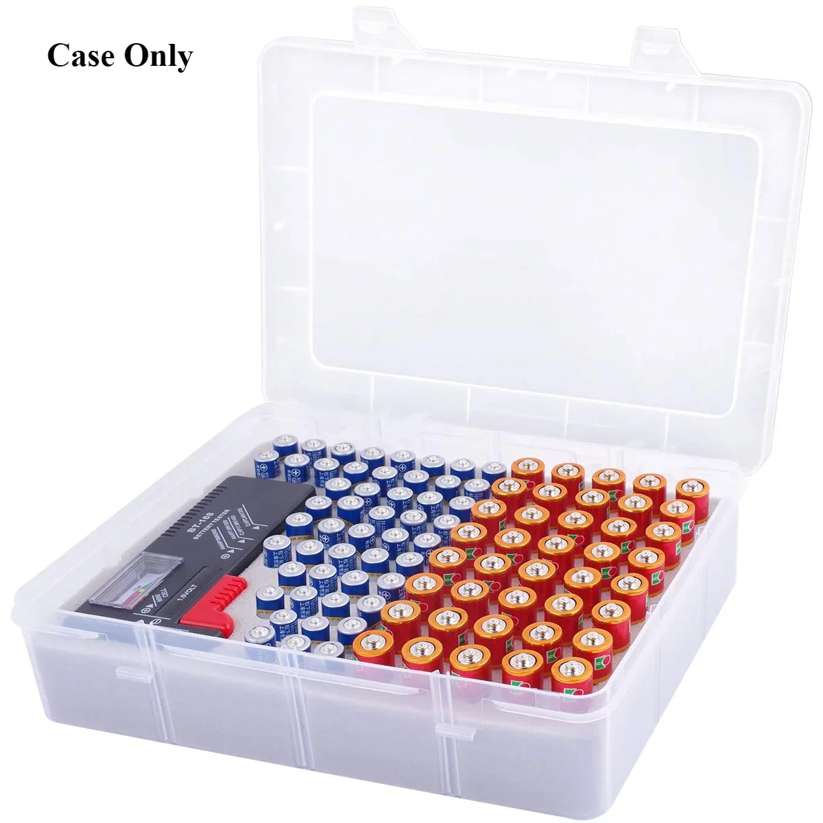 Battery Storage Organizer Box + Tester – Holds 90+ Batteries