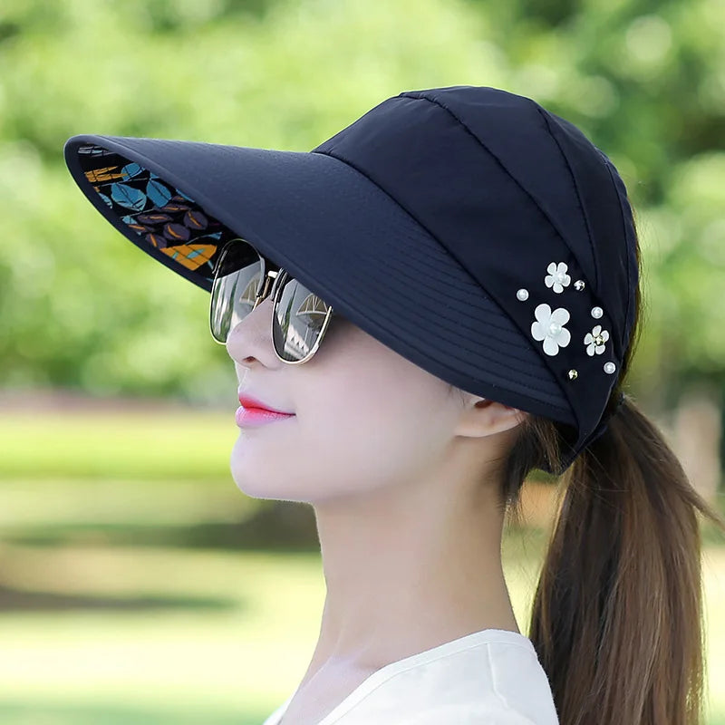 Women Lady Sunhat Beach Hat UV Protection Anti-UV Casual Visors Foldable Cap For Outdoor Women Girls Lady Girlfriend Peaceful Pleasures Health and Wellness Blue