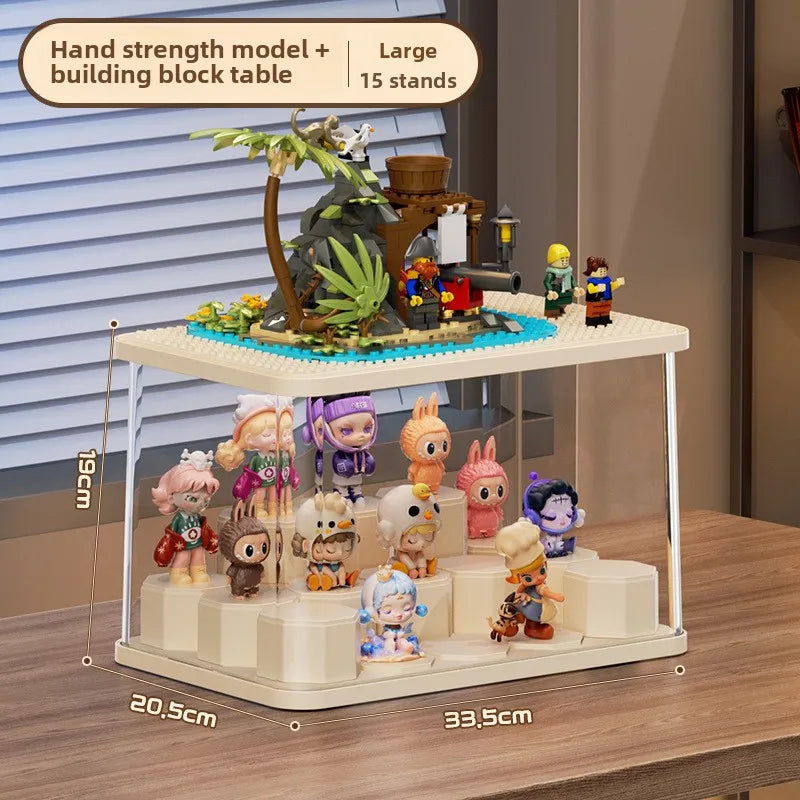 Modular Blind Box Display Case - Clear Dust-Proof Showcase for Anime Figures Customizable DIY Shelving System Multi-Size Options Peaceful Pleasures Health and Wellness Figure Block table L