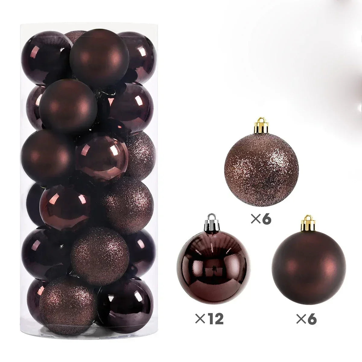 24Pcs 3/4/6CM Christmas Balls Big Ball Christmas Tree Pendant Ornaments for Party Decor 2025 New Year Navidad Gifts Accessory Peaceful Pleasures Health and Wellness Coffee 4CM
