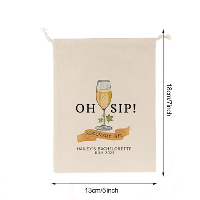 5-Pack "Oh Sip" Recovery Kit Drawstring Bags | Bachelorette Party Party Favor Bags Peaceful Pleasures Health and Wellness