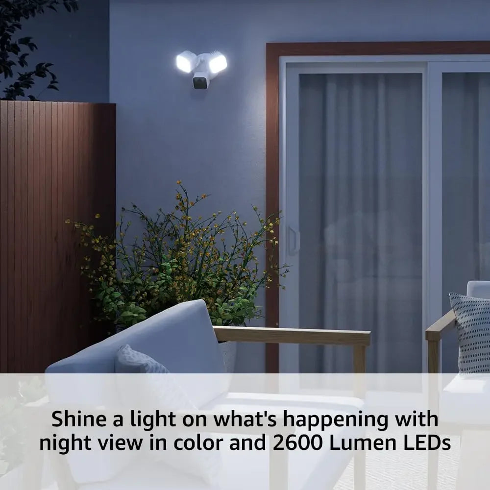 Smart Wired Floodlight Camera with 2600 Lumens, HD Live View, Motion Detection, Siren & Alexa Compatibility Peaceful Pleasures Health and Wellness