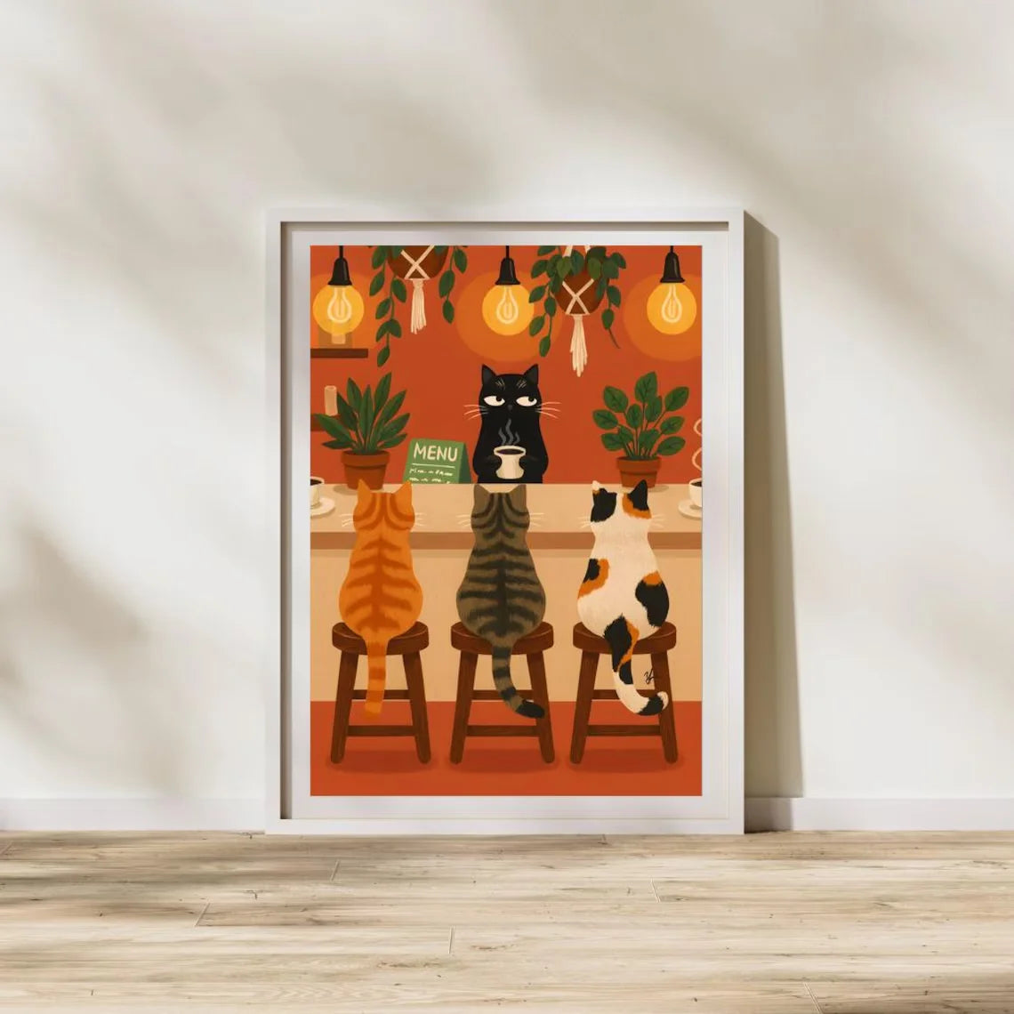 Whimsical Cat Cafe Illustration Poster, Retro Kitchen Wall Art With Tabby, Calico, And Black Barista Cats High Resolution Digita Peaceful Pleasures Health and Wellness